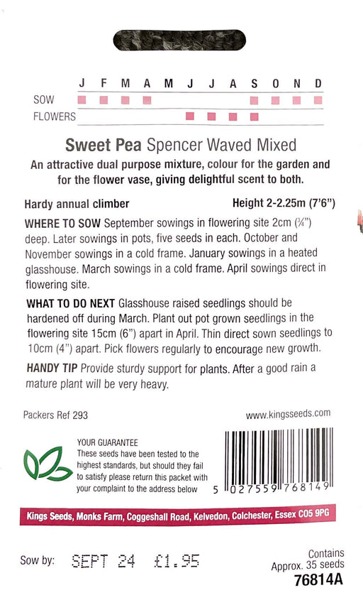 Kings Seeds Sweet Pea Spencer Waved Mix Seeds