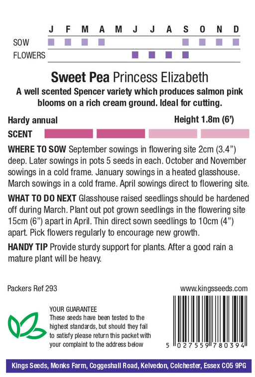 Kings Seeds Sweet Pea Spencer Princess Elizabeth Seeds