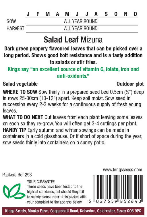 Kings Seeds Salad Leaf Mizuna Seeds