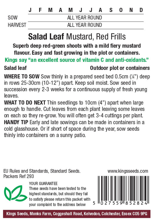 Kings Seeds Salad Leaf Mustard Red Frills Seeds