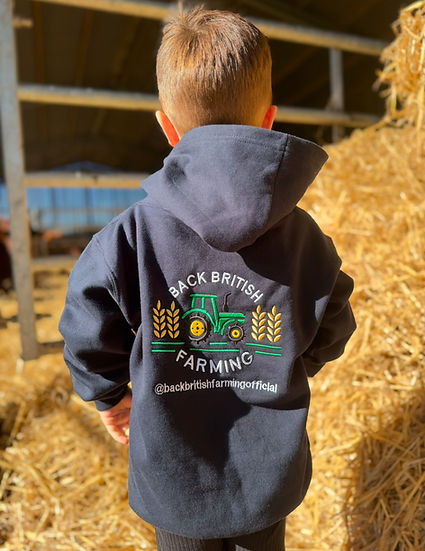 Back British Farming Kid's Tractor Hoodie Navy & Red