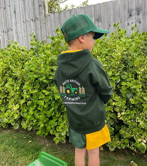 Back British Farming Kid's Tractor Hoodie Green & Gold