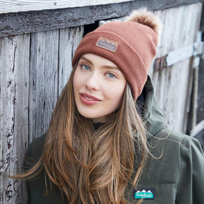 Ridgeline Heritage Fine Knit Bobble Hat Nutmeg