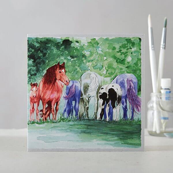 Deckled Edge Mares With Foals Grazing Card