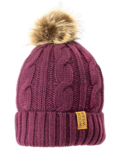 WoofWear Cable Beanie Plum
