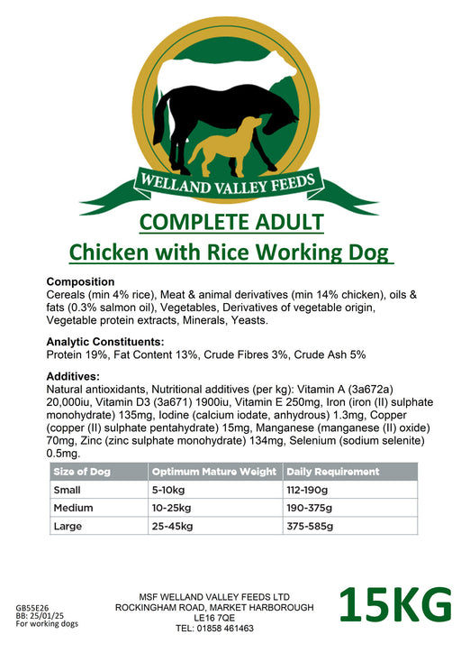 Welland Valley Feeds Chicken & Rice Complete Working Dog Food 15kg