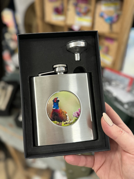 Stainless Steel Square Pheasant Hip Flask 6oz
