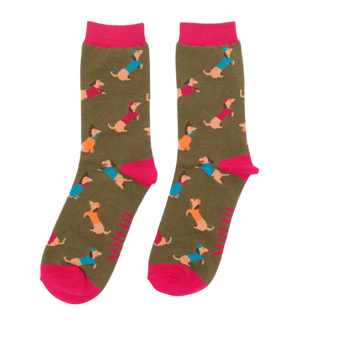 Mr Heron Sausage Dog Socks Dark Olive
