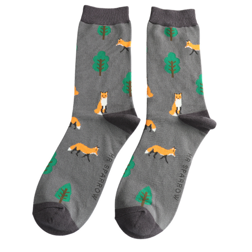 Mr Sparrow Fox In The Woods Socks Grey
