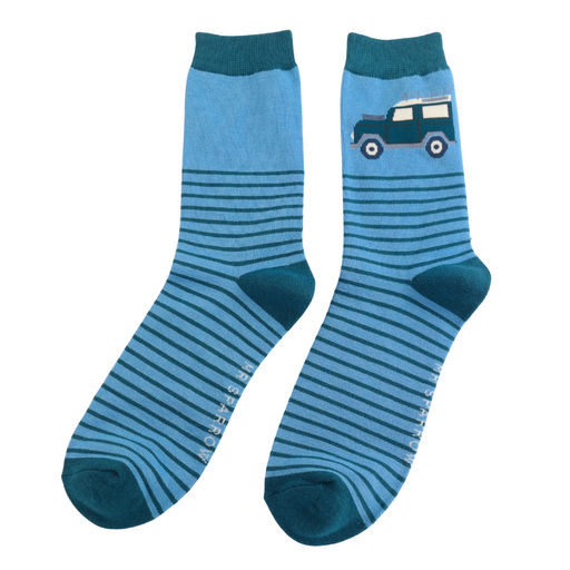 Mr Sparrow Jeep & Stripes Socks Light Blue
