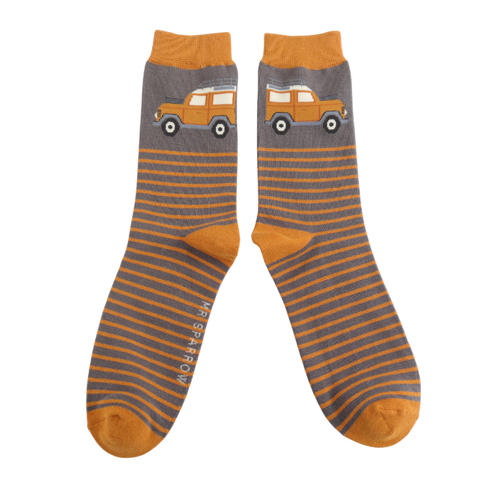 Mr Sparrow Jeep & Stripes Socks Grey
