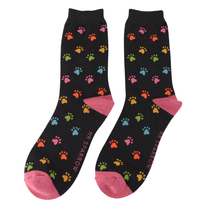 Mr Sparrow Multi Paw Print Socks Black
