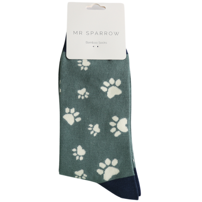 Mr Sparrow Paw Print Socks Green
