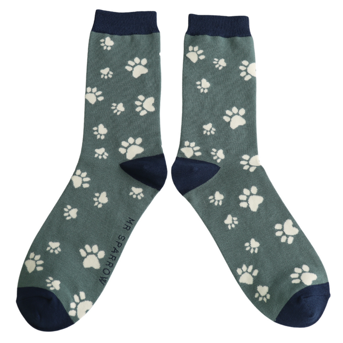 Mr Sparrow Paw Print Socks Green
