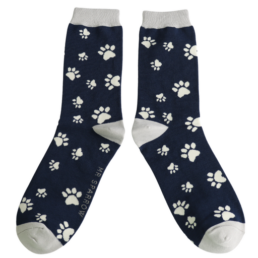Mr Sparrow Paw Print Socks Navy
