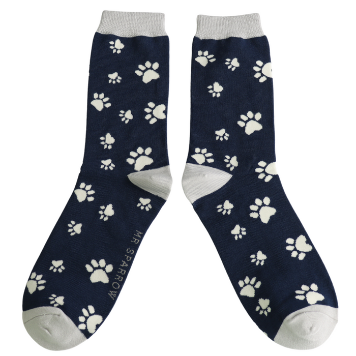 Mr Sparrow Paw Print Socks Navy
