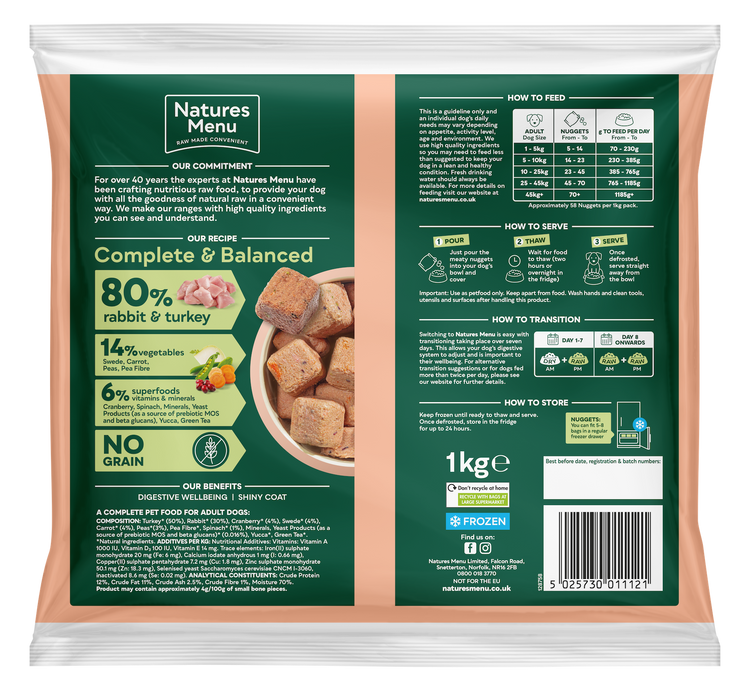 Natures Menu Complete & Balanced 80/20 Rabbit & Turkey Nuggets