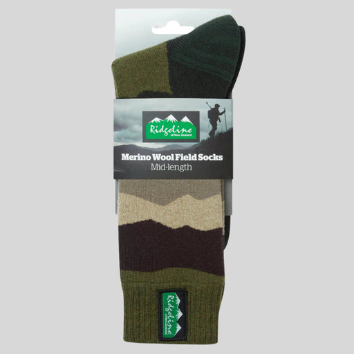 Ridgeline Merino Mid Olive Stripe Socks