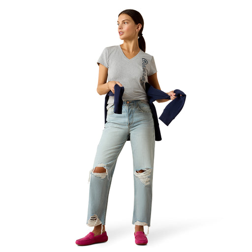 Ariat Women's Vertical Logo Short Sleeved T-Shirt Heather Grey