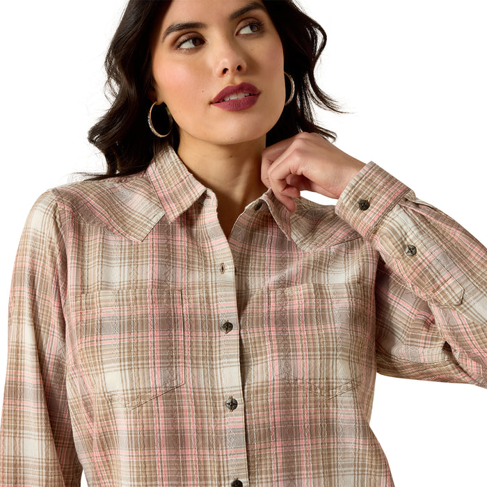 Ariat Billie Jean Shirt White Pepper & Coral Plaid