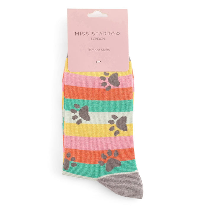 Miss Sparrow Paw Prints & Stripes Socks