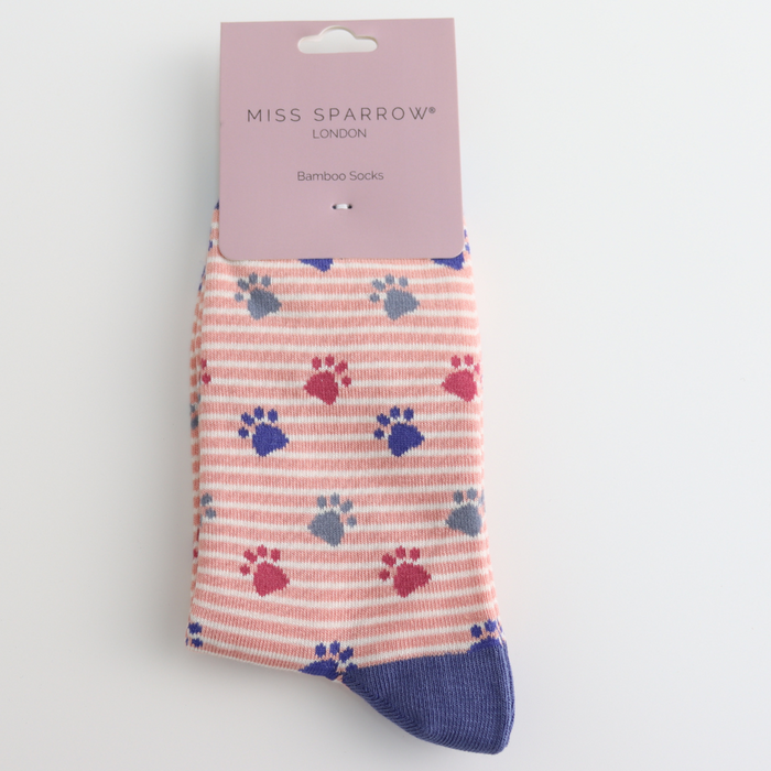 Miss Sparrow Paw Prints & Stripes Socks