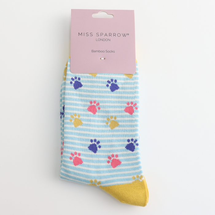 Miss Sparrow Paw Prints & Stripes Socks