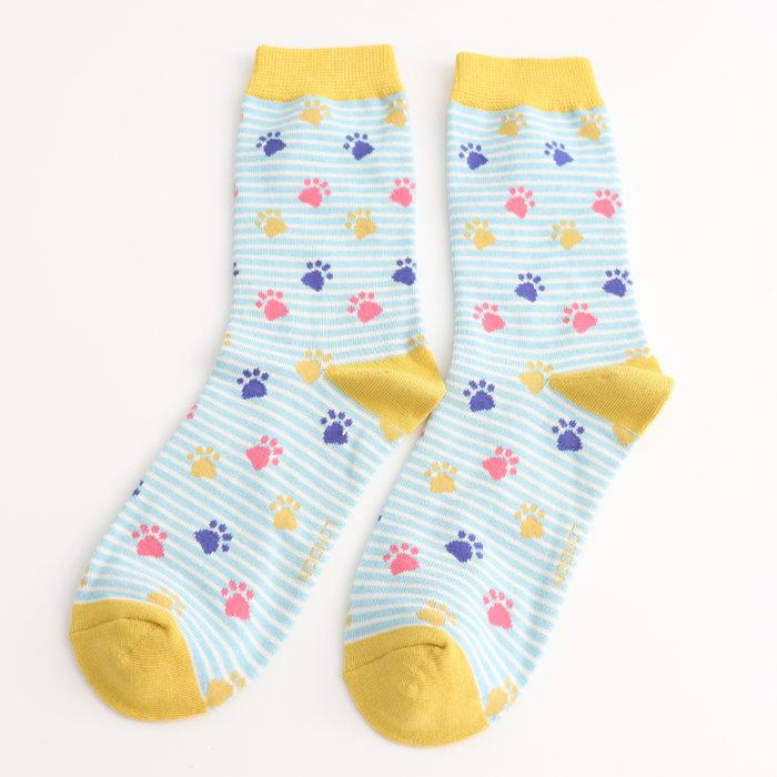 Miss Sparrow Paw Prints & Stripes Socks