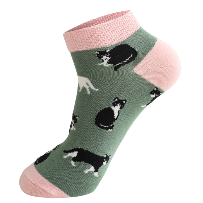 Black & White Cats Trainer Socks Green