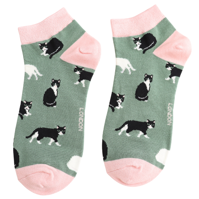 Black & White Cats Trainer Socks Green