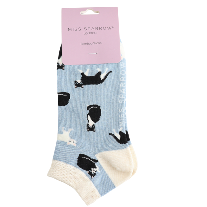 Black & White Cats Trainer Socks Blue