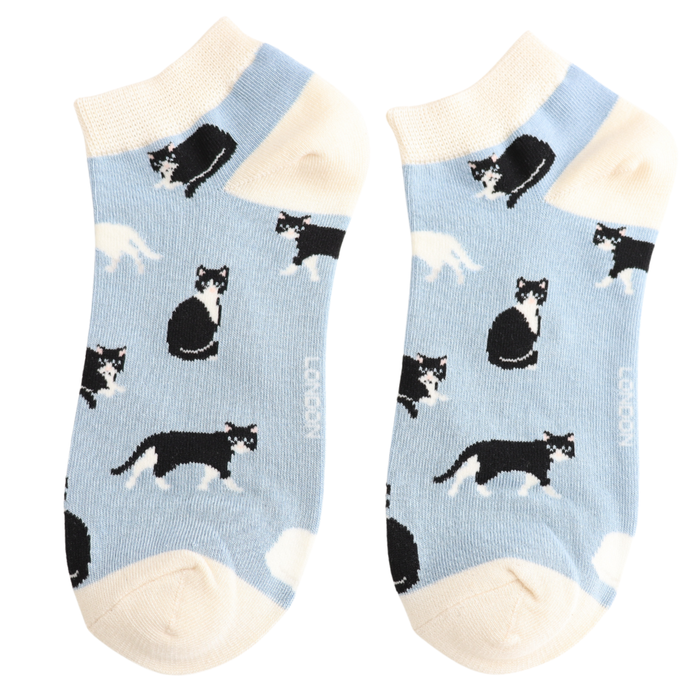 Black & White Cats Trainer Socks Blue