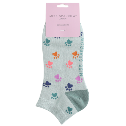Multi Paw Prints Trainer Socks Duck Egg
