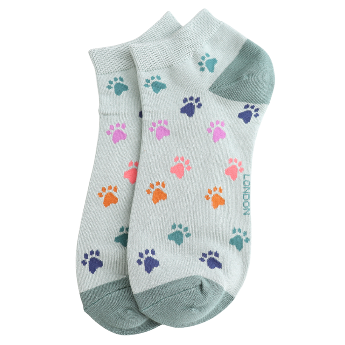 Multi Paw Prints Trainer Socks Duck Egg