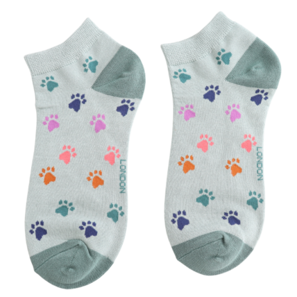 Multi Paw Prints Trainer Socks Duck Egg