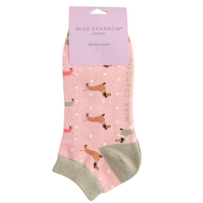 Sausage Dog & Spots Trainer Socks Dusky Pink
