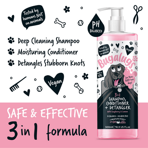 3 in 1 Raspberry & Lemon Dog Shampoo, Conditioner & Detangler