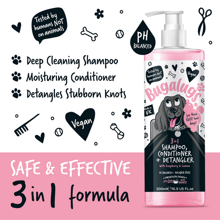 3 in 1 Raspberry & Lemon Dog Shampoo, Conditioner & Detangler