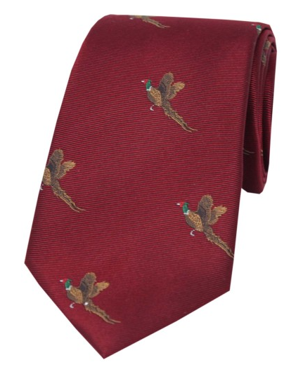 Flying Pheasants Woven Silk Tie Wine