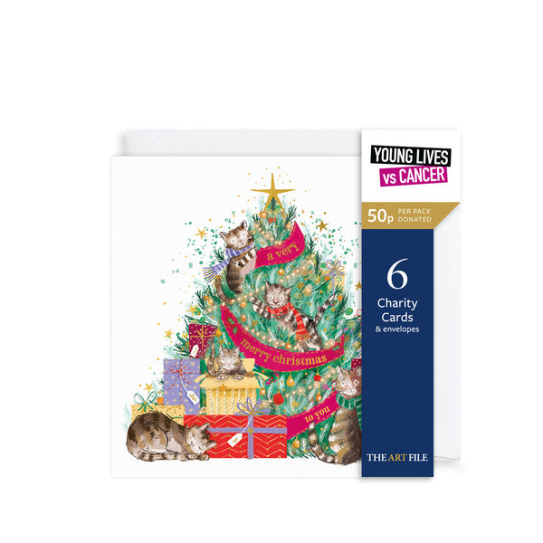 Art File Cat Christmas Tree Pk6 Charity Cards