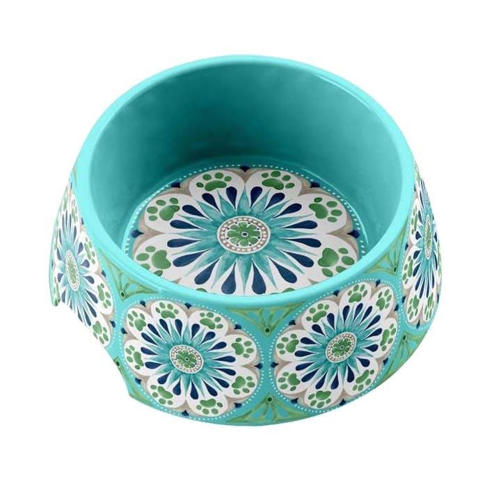 Tarhong Carmel Medallion Pet Bowl Turquoise