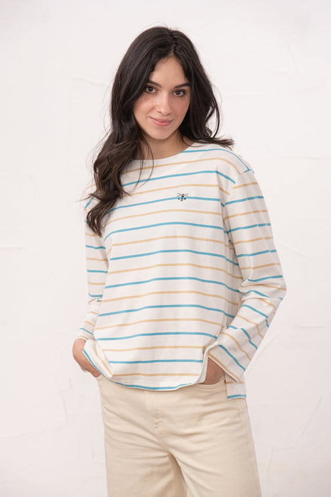 Lighthouse Causeway Long Sleeved Top Blue & Clay Stripe