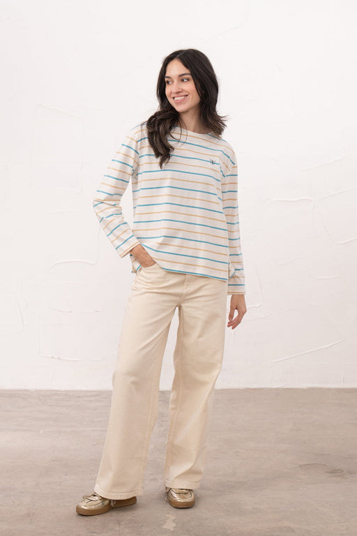 Lighthouse Causeway Long Sleeved Top Blue & Clay Stripe