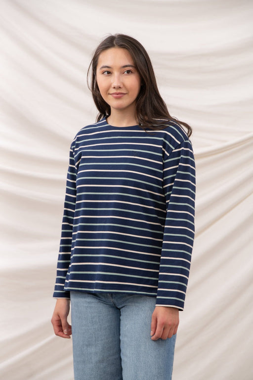 Lighthouse Causeway Long Sleeved Top Navy, Cream & Sage Stripe
