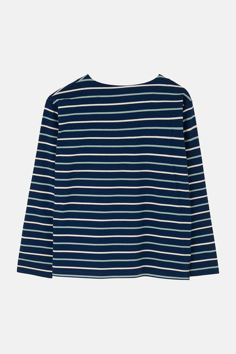 Navy, white and sage striped long-sleeve shirt 