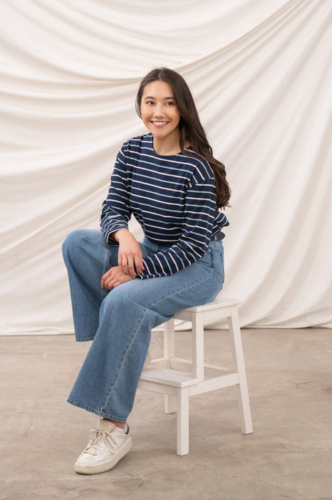 Lighthouse Causeway Long Sleeved Top Navy, Cream & Sage Stripe
