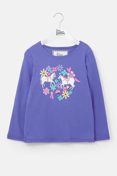 Lighthouse Kids Causeway Long Sleeve Top Horse Print