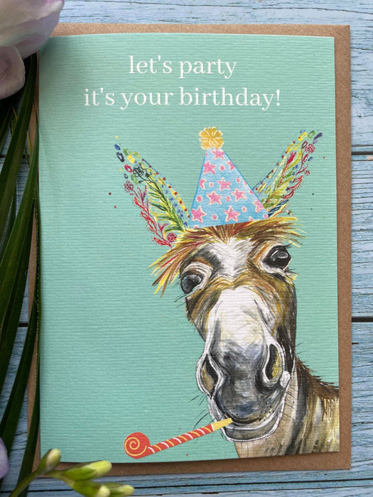 Let's party it your birthday Donkey Card