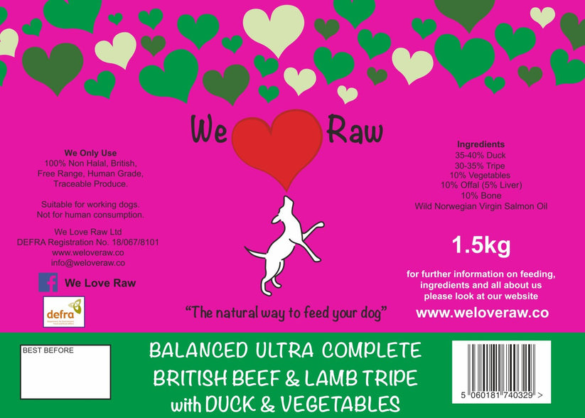We Love Raw Balanced Ultra Duck, Beef & Lamb Tripe