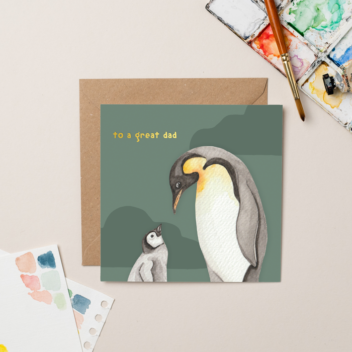 Penguin Father's Day Gold Foil card